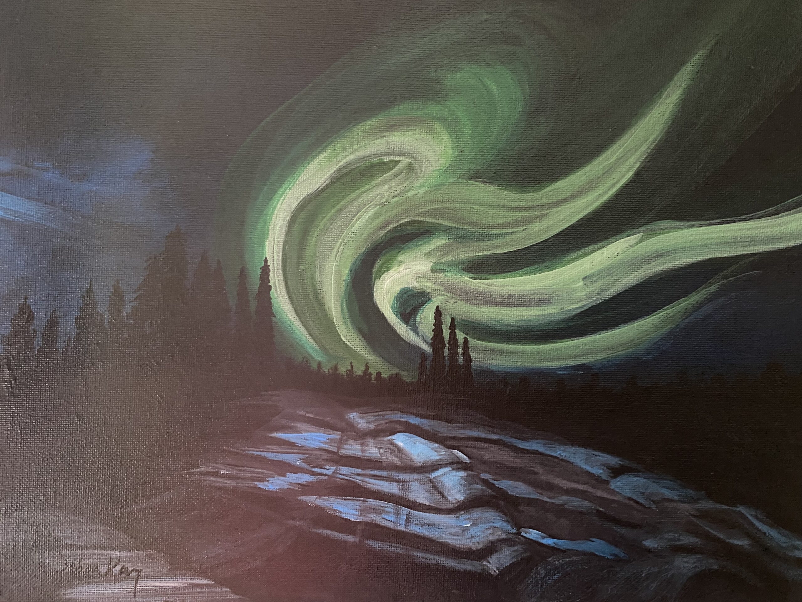 Painting of Northern Lights near Eagle River,