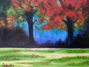 Painting of colorful trees in fall