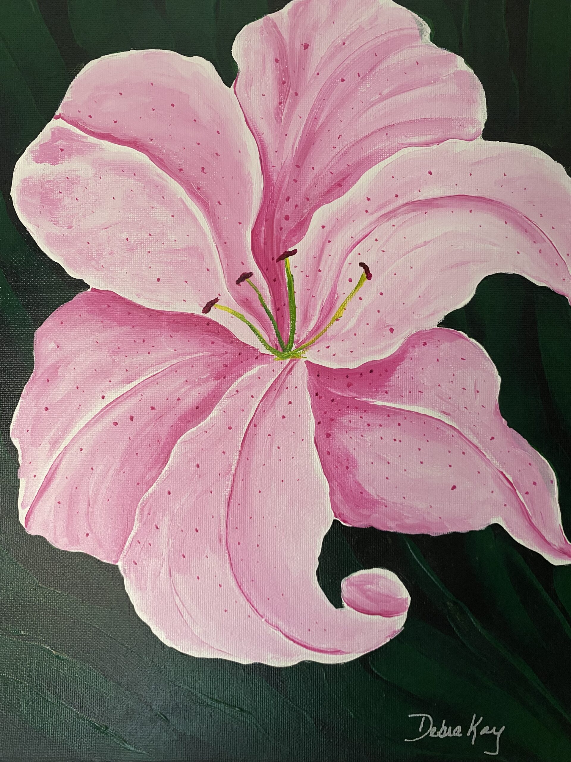 Up close painting of a pink lily