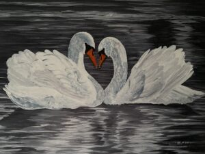 Two swans head to head