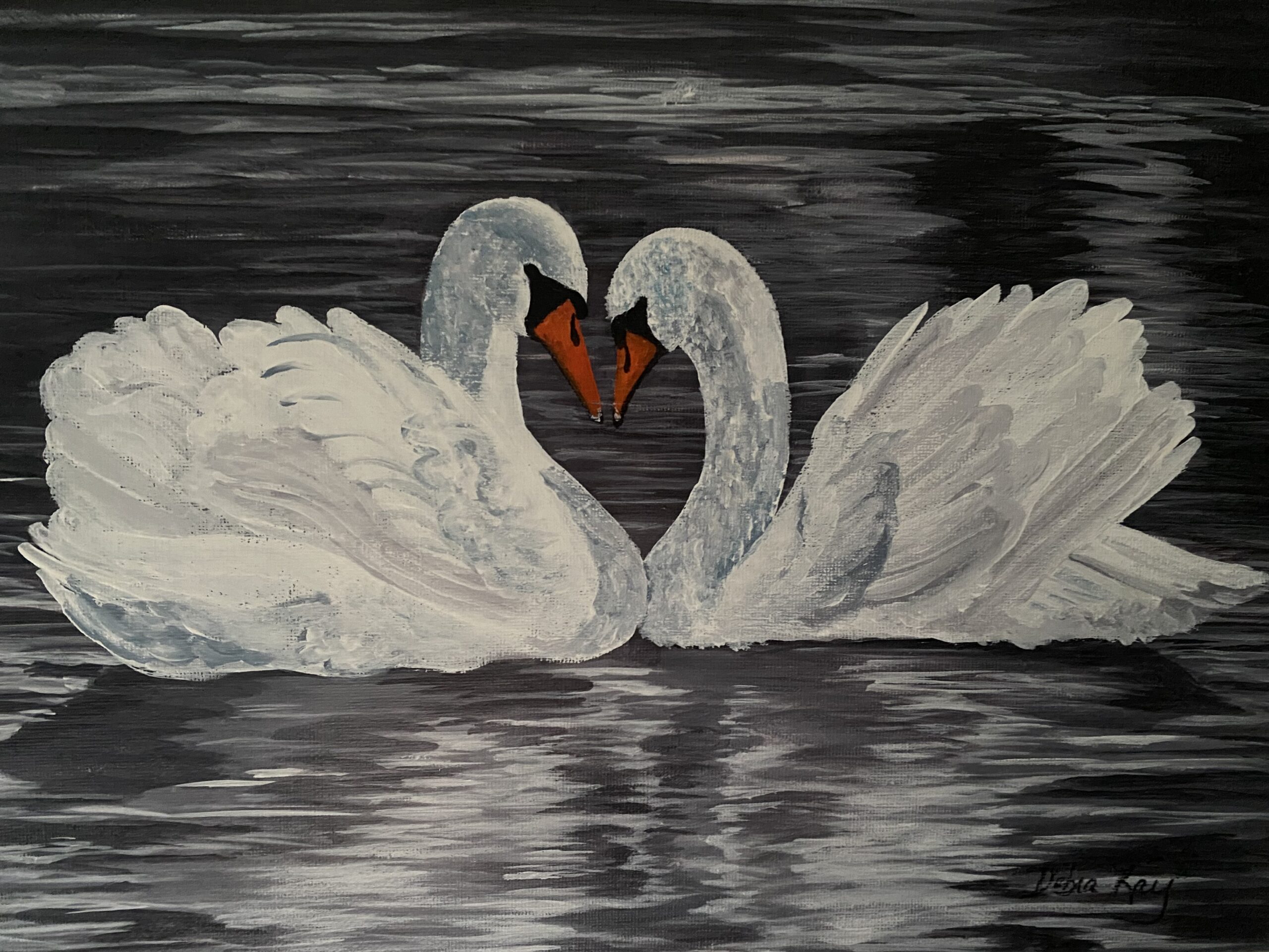 Two swans head to head