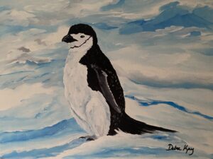 painting of a tuxedo penguin on snow