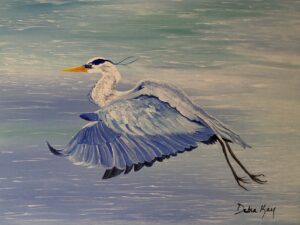 Painting of Blue Heron in Flight 